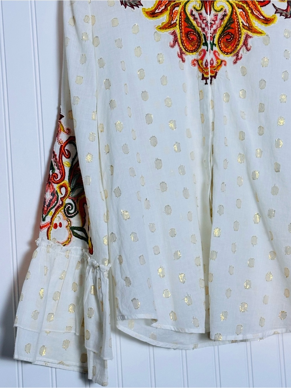 Soft Surroundings Flamenco Embroidered Button Down Blouse M NWOT Paisley Floral - Picture 5 of 11